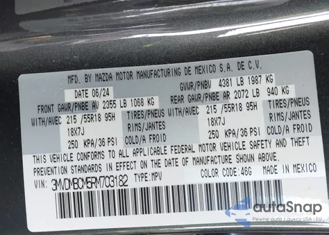 2024 Mazda Cx-30 2.5 S Preferred Package z USA, uszkodzony, nr VIN 3MVDMBCM5RM703182